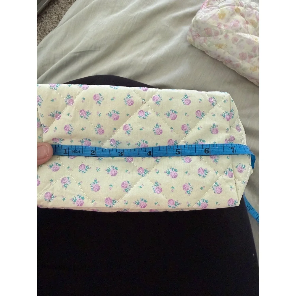 Handmade Quilted Floral Cosmetic Bag Set Cottagecore Coquette Makeup Pouches